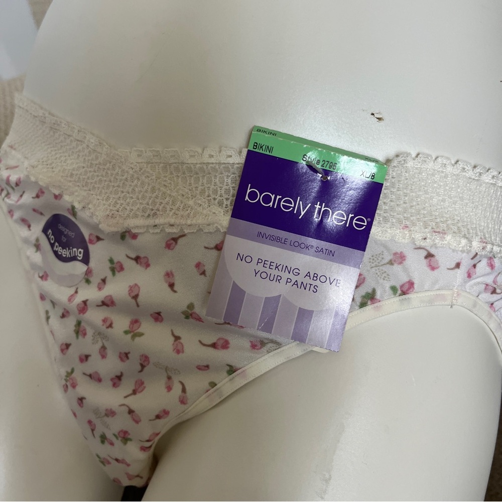 NWT Vintage Barely There Nylon Bikini Panty XL 8 Pink Rosebud Lace Trim - Picture 10 of 10